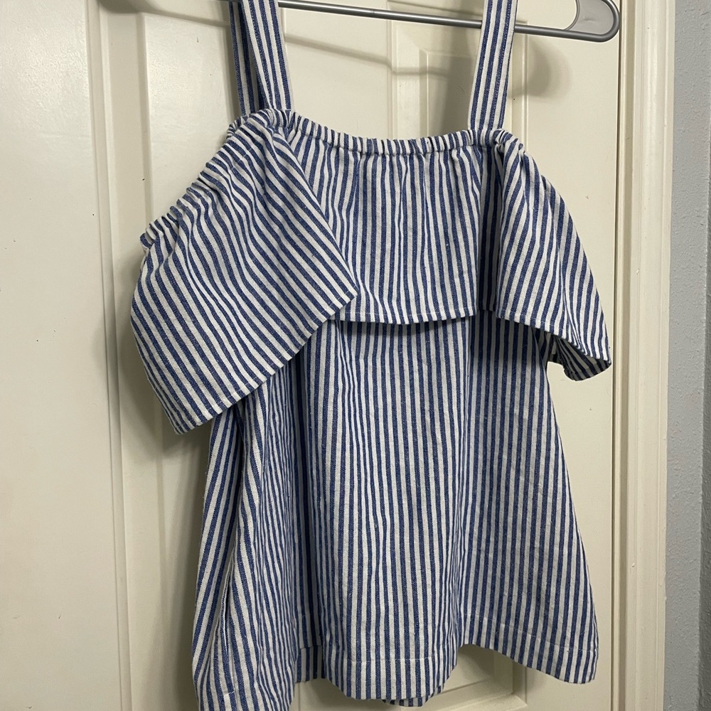 J. Crew Blue and White Ruffled Blouse - Picture 4 of 7